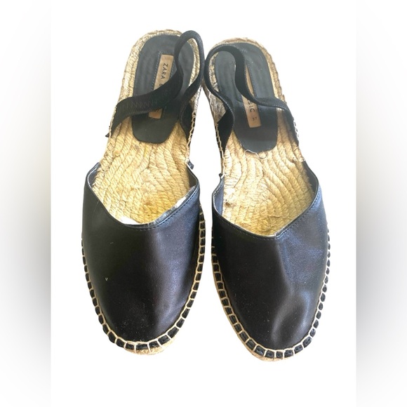 Zara NEW Espadrilles Women Black Leather Sling Back size 6.5 - Picture 2 of 6